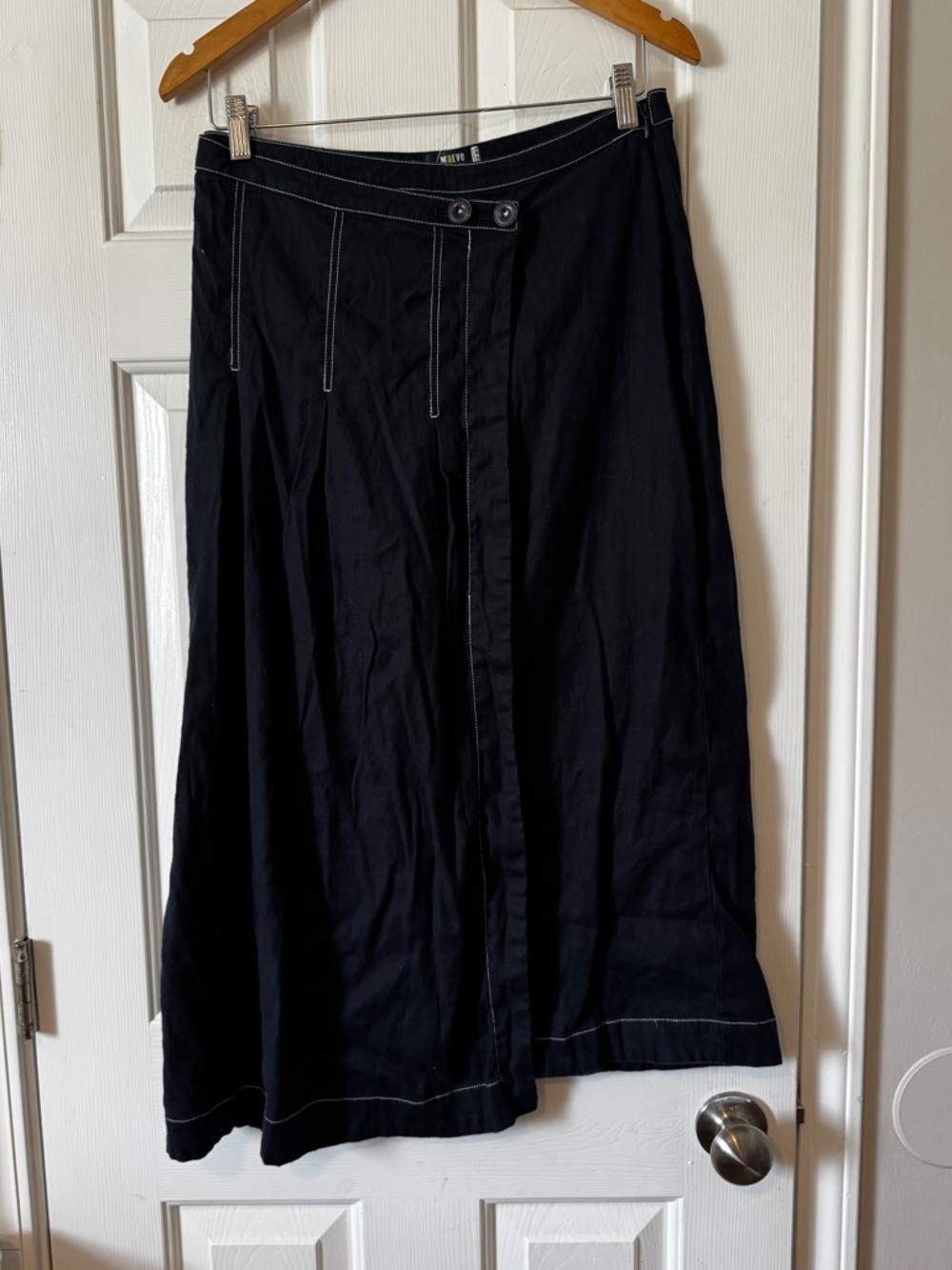 Maeve by Anthropologie Dark Navy Blue Linen Blend Midi Skirt Size 6